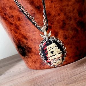 LUCKY BRAND 2-Sided Reversible Nautical Fabric & Metalic Intricate Pendant